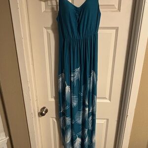 Soma- Teal Maxi Dress with White Leaf Pattern